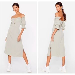 Nasty gal off the shoulder sage green midi dress